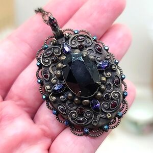 Sorrelli Gothic Locket & Stations Pendant w Purple & Blue Swarovski Crystals!